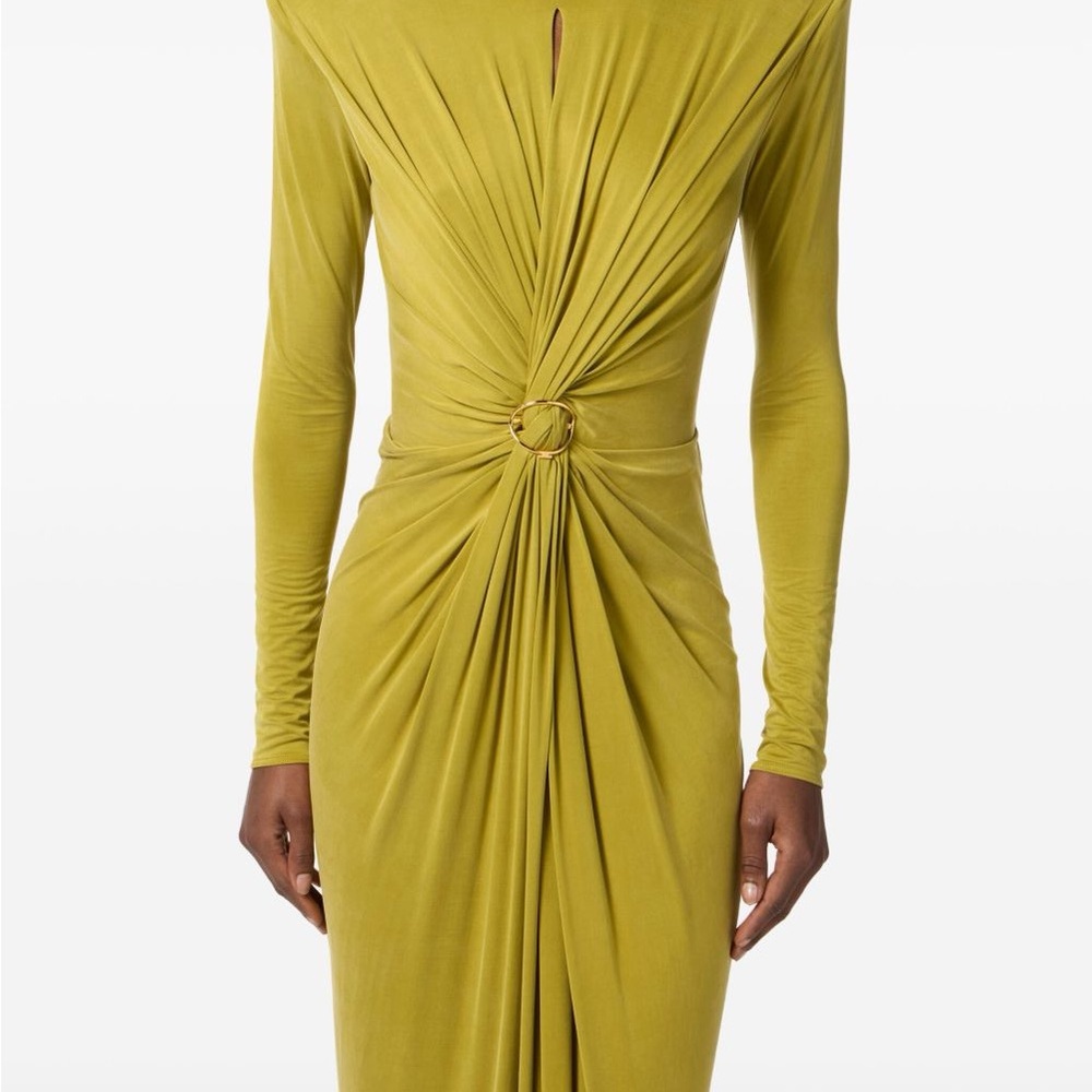 Chic Long Sleeve Gathered Dress in Mustard